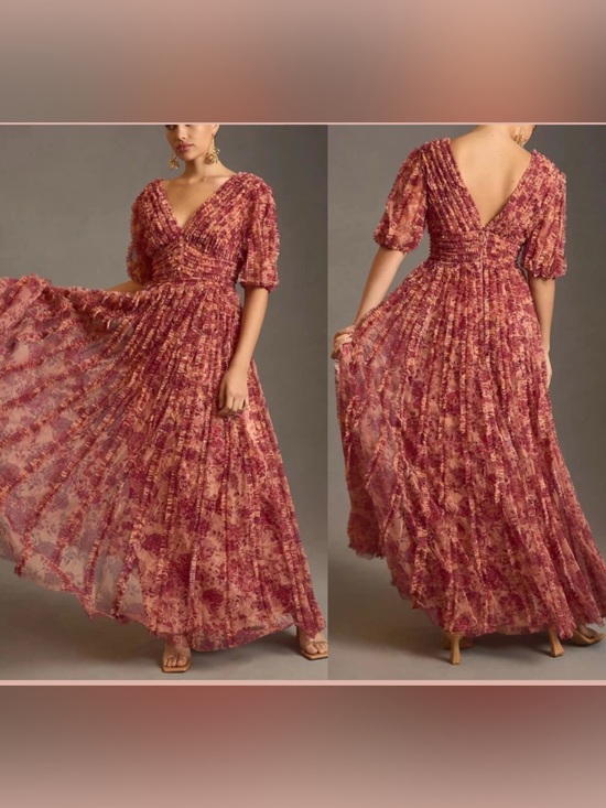 Mac Duggal Dresses & Skirts - NWT Mac Duggal Floral Ruffle Mesh A8013 V Neck Maxi Size 6